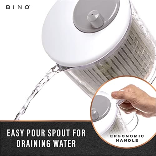 BINO | Salad Spinner - 2.6 Qt | Small Manual Lettuce Spinner with Built-in Draining System | Salad Spinner, Colander, and Water Pitcher in One | Fruit & Vegetable Basket Colander | Kitchen Gadgets 5