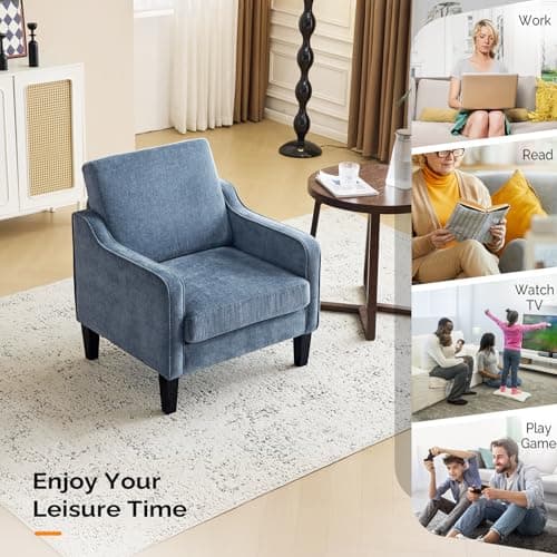 VINGLI Mid Century Modern Accent Chair,Navy Blue Chenille Chairs for Living Room Upholstered Armchair with Scooped Arms for Bedroom,Apartment,Studio,Office,Waiting Room 7