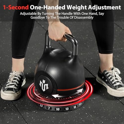 Mikolo Kettlebell, 7-in-1 Adjustable Kettlebell with 7 Weight Levels (3.5-22.5lbs), Die-Cast Aluminum and ABS Material, Quick Adjustment Weights with Safety Locking System for Full Body Strength 5