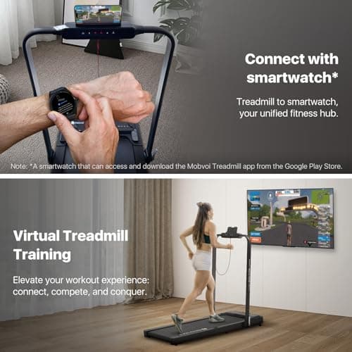 Mobvoi Home Treadmill Plus 3 in 1 Folding Treadmill Walking Pad 2.5HP Compact Under Desk Running Walking Machine for Home Office Remote Control LED Display Speaker Large Running Area 265LBS 7.6 MPH 6