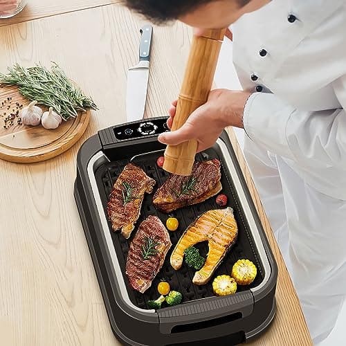 Indoor Smokeless Grill, Techwood 1500W Electric Indoor Grill with Tempered Glass Lid, Portable Non-stick BBQ Korean, Turbo Smoke Extractor Technology, Drip Tray& Double Removable Plate, Black 7