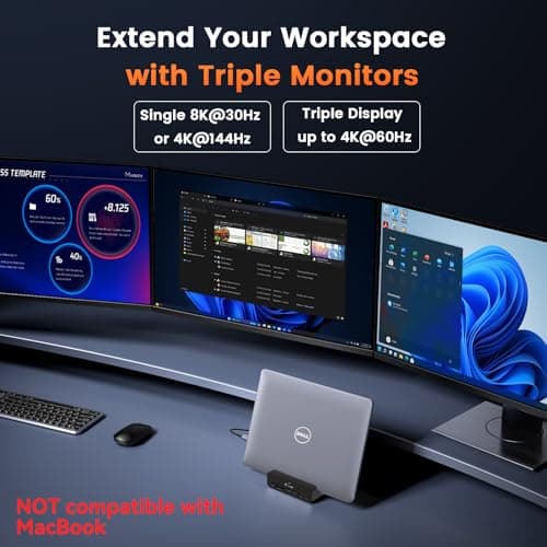 TobenONE 18-in-1 Triple 4K@60Hz Monitor Docking Station with 150W Power Supply, USB C Laptop Docking Station Stand(Single 4K@144Hz), 2.5Gbps Ethernet, 2 HDMI & DP, 8 USB, for Windows&ChromeOS 4