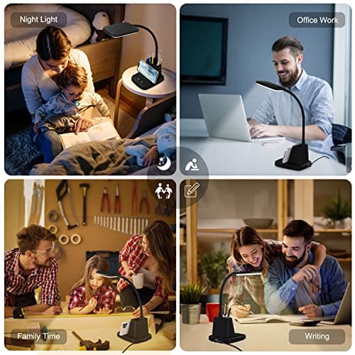 Sailstar Desk Lamp, LED Desk Lamps for Home Office, Wireless Charger Small Desk Lamp with Pen Holder, 3 Color Modes, Dimmable, CRI 85, 800LM, Study Lamps for College Dorm Room, Adapter Included, Black 7