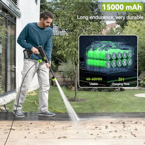 Portable Cordless Pressure Washer, 990PSI Portable Pressure Washer, Battery Powered 15000mAh, 6-in-1 Nozzle,10 Level,33FT Hose,Handheld Car Washer, Power Cleaner for Car, Patio,Floor 5
