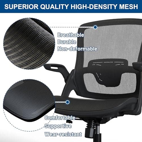 Sandure Mesh Office Chair Ergonomic Home Swivel Desk Chair Comfy Black Modern Computer Chair with Adjustable Lumbar Support Comfortable Office Desk Chair Flip Up Arms with Wheels 6