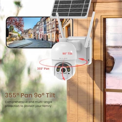 SOLIOM 4G LTE Cellular Security Camera Outdoor, No WiFi Solar Powered Camera, Pan Tilt 360° View Surveillance 2K Spotlight Color Night Vision, 2 Way Talk, PIR Motion Sensor, with SIM Card 5