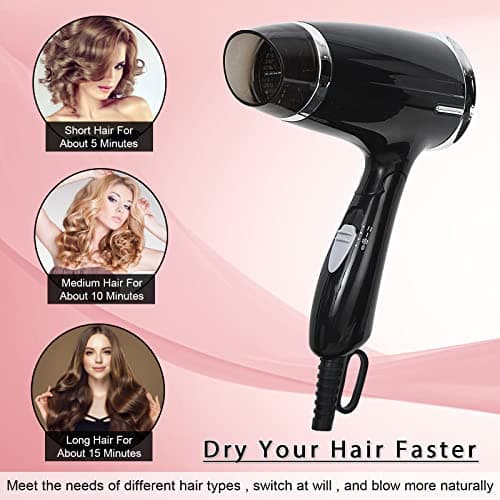 Travel Hair Dryer Folding Compact Blow Dryers Portable Small Professional with 3 Heat Settings Lightweight Mini 8x7inch Low Noise (Black) 6