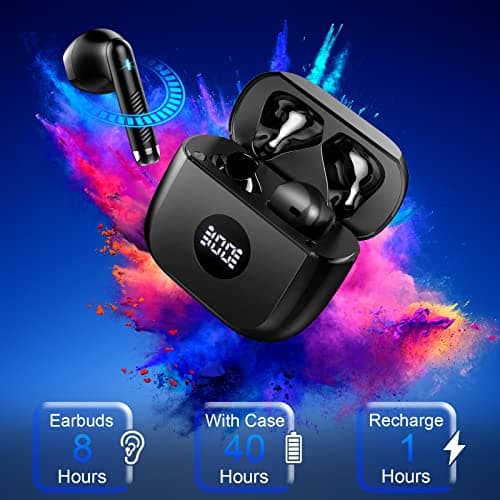 Wireless Earbuds, Bluetooth 5.4 Ear Buds LED Power Display Headphones Bass Stereo, Bluetooth Earbuds in-Ear Noise Cancelling Mic, 40H Playback Mini Case IP7 Waterproof Sports Earphones for Android iOS 7