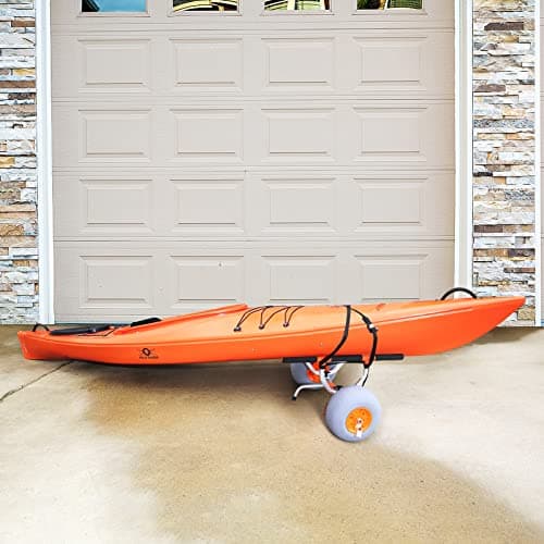 VEVOR Heavy Duty Kayak Cart, 350lbs Load Capacity, Detachable Canoe Trolley with 13'' Beach Wheels, Adjustable Carrier Width & Nonslip Support Foot, for Kayaks Canoes Paddleboards Float Mats Jon Boats 8