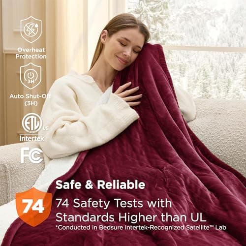 Bedsure Heated Blanket Throw Blanket - Fast Heating Electric Blanket, Soft Flannel Heated Throw with 4 Time Settings, 6 Heating Settings, Gifts for Grandma, Grandpa, Grandkids (50"x60", Burgundy) 5