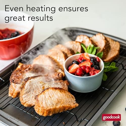 GoodCook 15” x 10.5” Nonstick Carbon Steel Baking Pan & Raised Wire Rack – Pizza Crisper, Crispy Bacon, Multipurpose Cooking Sheet Pan, Cooling Rack, Kitchen Cookware Set, Dishwasher Safe 8