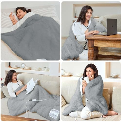 AEPINBH Heated Blanket - Soft Shaggy Faux Rabbit Fur Electric Blanket, Fast Heating Blanket with 4 Hours Auto Shut Off, 6 Fast Heating Levels (Gray, 50"X60") 7