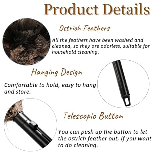 Goaste 2 Pack Ostrich Feather Duster, 15 Inch Fluffy Natural Feather Duster, Soft-Feather Mopping with Plastic Handle, Extensible Ostrich Feather Cleaning Supplies for Keyboard, Home, Car, Office 6