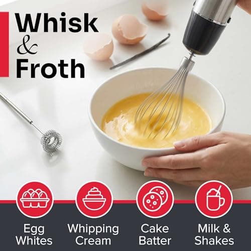 Mueller Multistick 5-in-1 Immersion Blender Handheld,12 Speed Hand Mixer-Turbo Boost,Heaviest Duty Copper Motor,Titanium reinforced Blades Hand Blender,Milk Frother Wand,Whisk,Beaker,Chopper,Grey 5