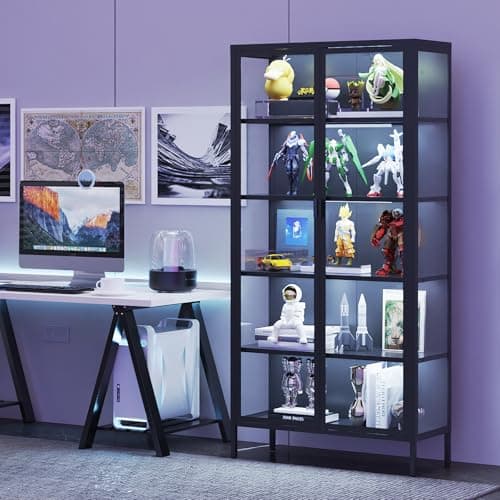 Rumetol 71" H Display Cabinet with Glass Doors,Display Case with LED Sensor Lights,Glass Display Cabinet with Adjustable Shelves and Feet,Display Cabinets for Living Room/Bedroom/Kitchen 6