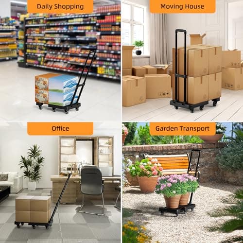 TROOZY Folding Hand Truck, 500 LB Heavy Duty Luggage Cart, Utility Dolly Platform Cart with 6 Wheels & 2 Elastic Ropes for Luggage, Travel, Moving, Shopping, Office Use, Black 7