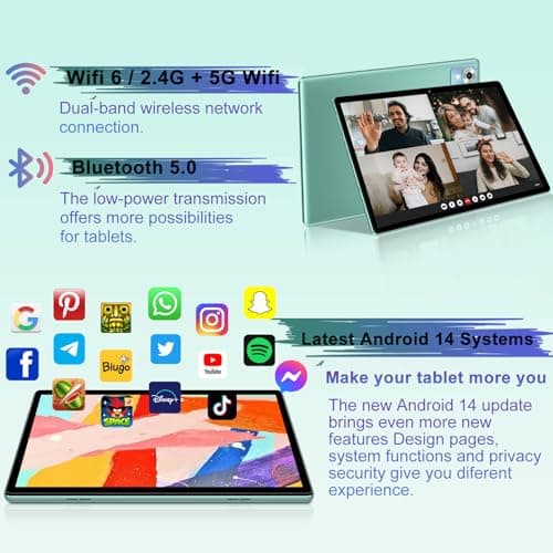 2025 Android 14 Tablet with Keyboard 20GB+128GB+1TB Expand, 10.1 Inch Octa-Core 2-in-1 Tablets with HD IPS Display, 5G WiFi 6, 6000mAh Battery, BT5.0, Split Screen, Widevine L1, Mouse, Case -Green 5