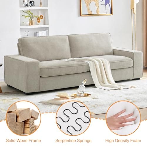 EASELAND Sofa Couch, 88" Chenille Loveseat for Living Room, 3 Seater Lounge Sofa for Bedroom with Removable Back and Seat Cushions, Modern Deep Seat Comfy Couch with Solid Wood Legs and Armrest(Beige) 5