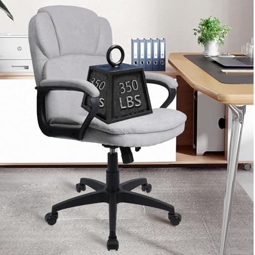CLATINA Grey Cloth Office Chair Fabric Covered Desk Chair, Adjustable Height Swivel Chairs Ergonomic Executive Chair with Arms and Wheels Comfortable Upholstered, 350 LBS