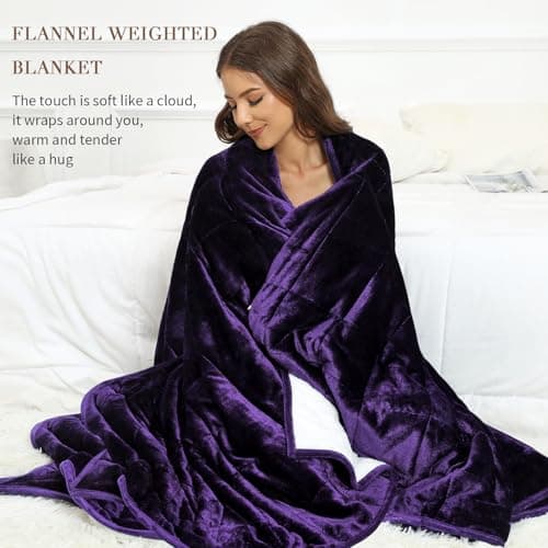 Alomidds Weighted Blanket Queen Size 15lbs 60 x 80 inches,Adult Weighted Blankets with Soft Plush Fleece,Fluffy Thick Warm Sherpa & Cozy Flannel Heavy Blanket for Sofa Bed,Purple 5