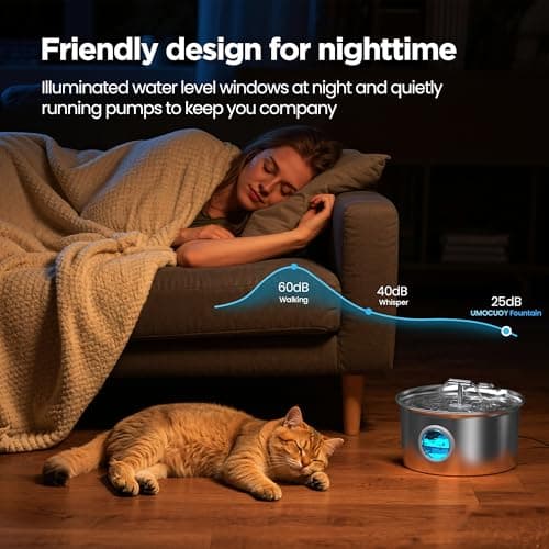 Cat Water Fountain Stainless Steel: 2.6L Cat Fountain for Drinking - Pet Water Fountain for Cats Indoor - Automatic Pet Water Dispenser Bowl - Best Auto Feeding Supplies Gift for Small Dog Large Kitty 8