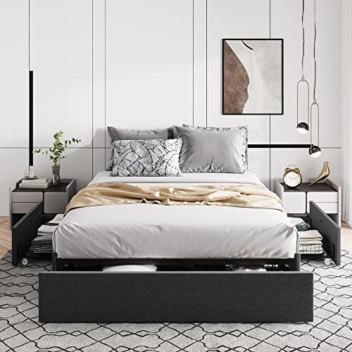 Allewie Full Size Platform Bed Frame with 3 Storage Drawers, Fabric Upholstered, Wooden Slats Support, No Box Spring Needed, Noise Free, Easy Assembly, Dark Grey 7