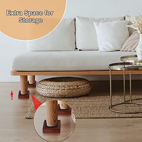 Stahala Bed Risers (Set of 8) Lifts Height 1",2",3" or 4",Solid Natural Wood Furniture Heavy Duty Leg Risers Lifts for Sofas Table Desk Chair Couches with Non-Slip Rubber Pad & Non-Slip Recessed Hole 7