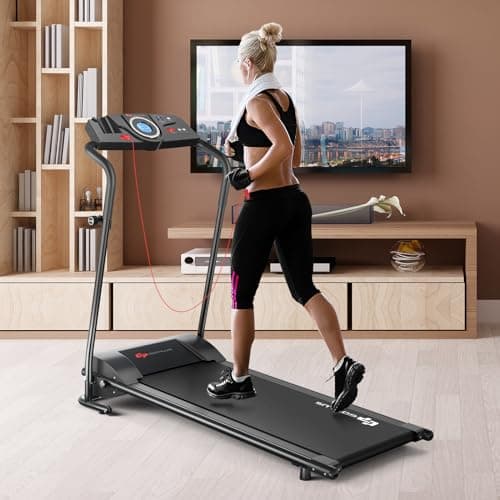 Goplus Compact Folding Treadmill for Home, Electric Walking Running Machine, Low Noise, Built-in 2 Workout Modes and 12 Programs, with Display 9