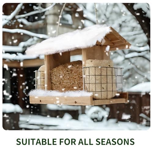 Solution4Patio US Cedar Hopper Bird Feeder for Outdoors Hanging, Handcrafted Wood Double Suet Cage & Clear View Windows, Squirrel-Proof Wild Bird Feeder for Cardinals, Finches, Chickadees 9