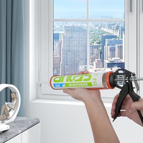 Caulking Gun, Adjustable Hand Caulk gun, Anti-dripping Regulating, Sealant Silicone Gun with Comfort Grip, Smooth Round Rod for 10oz Caulk tubes 5