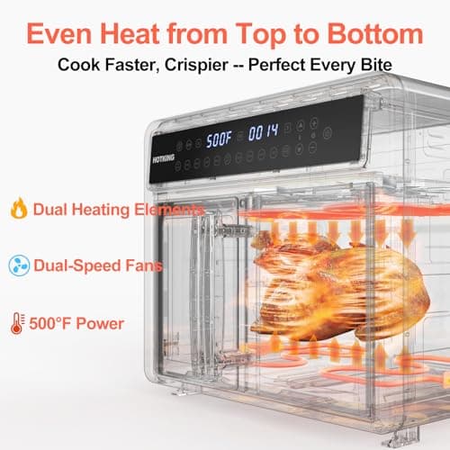 HotKing Dual-Zone Air Fryer Toaster Oven Combo, 28 QT Extra Large, Non Toxic Stainless Steel Convection Oven with French Door, Countertop Airfryer with Window, Racks, Rotisserie, Dehydrator, ETL Rated 7
