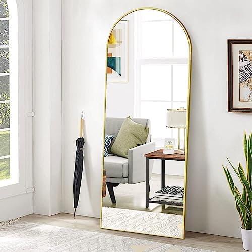 BEAUTYPEAK 65"x24" Arch Floor Mirror, Full Length Mirror Wall Mirrors Hanging or Leaning Arched-Top Full Body Mirror with Stand for Bedroom, Dressing Room, Gold