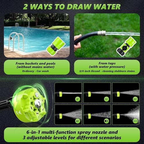 Cordless Pressure Washer, 970PSI Portable Power Washer with Rechargeable 4.0Ah Battery 6-in-1 Nozzle, 3 Speed Adjustment LCD Touch Screen, Handheld High-Pressure Car Washer Gun for Home/Floor 5