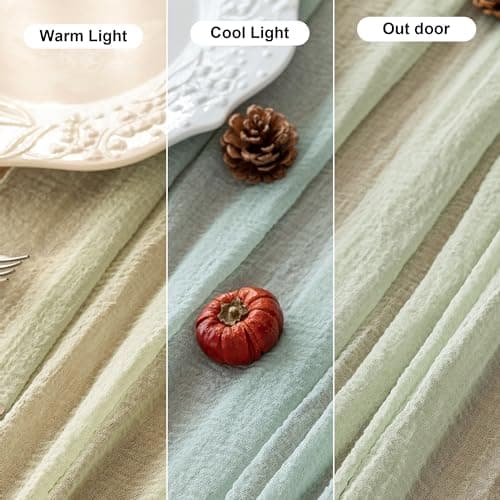 Keketoarrange Sage Green Table Runner Easter Decor Cheesecloth 120 Inch 10 FT Rustic Boho Cheese Cloth Runner for Wedding Baby Shower Bridal Shower Sheer Gauze Centerpiece Spring Home Decorations 7