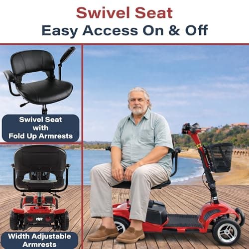 Zipr Roo 4 Wheel Mobility Scooter - 29 lbs Heaviest Piece - Powered Wheelchair - Compact Heavy Duty Mobile for Travel, Seniors, Adults, Handicapped - Long Range Battery with Charger Basket Included 7
