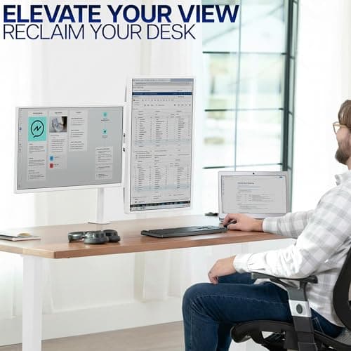 VIVO Dual Monitor Desk Mount, Heavy Duty Fully Adjustable Steel Stand, Holds 2 Computer Screens up to 30 inches and Max 22lbs Each, White, STAND-V002W 9
