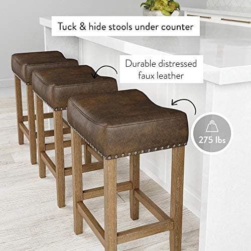 Nathan James Hylie Nailhead Wood Pub-Height Kitchen Counter Bar Stool 24", Dark Brown/Light Brown 5
