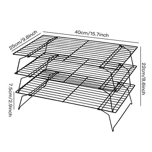 Lainrrew Cooling Rack, 3 Tier Stackable Baking Rack Stainless Steel Wire Cooking Rack for Cooking Roasting Cooling, Collapsible & Foldable, Dishwasher & Oven Safe 7