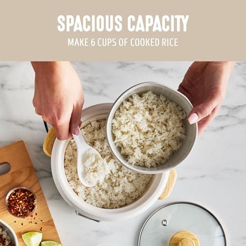 GreenLife Rice Cooker with Removable PFAS-Free Ceramic Nonstick Pot, 3-Cups Uncooked/6-Cups Cooked, Grains & Oatmeal Multicooker, Compact One-Switch Design, Auto Keep Warm, Easy Clean, Cream 5