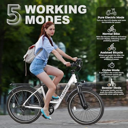 Funhang Electric Bike for Adults, 26" City Cruiser Ebike with 1000W Peak Motor, 21.7MPH 50 Miles Commuter Adult Electric Bicycles with 48V Battery, Adjustable Stem, 7-Speed, UL 2849 Certified 7