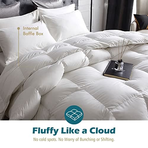 Cobnom® Luxury Organic Feather Down Comforter King Size, High Fill-Power Down & Feather Fibers Filled Duvet Insert with 100% Cotton Cover, Medium Warm for All-Season, Ivory White, 106x90 Inch 5