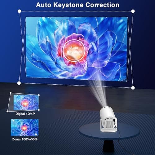 [ Projector 4k/8K & Android 14.0 ] Mini Smart Projector, Wifi 6 and Bluetooth 5.4, Short Throw, Built in Apps, Auto Keystone, Outdoor Movie Projector Portable HY300Pro+ (2026 Upgrade) 5