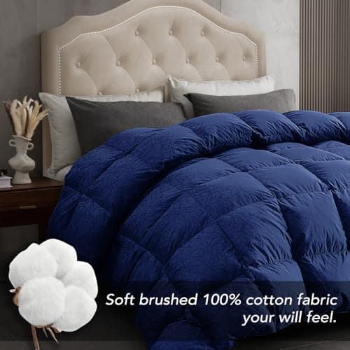 Dreamhood Luxury 90% Goose Feathers Comforter Oversized Queen Size, All Season 100% Cotton Down Duvet Insert, Retro Decoration Medium Warmth Hotel Bed Comforter with 8 Corner Tabs (Navy,98x98 Inches) 7