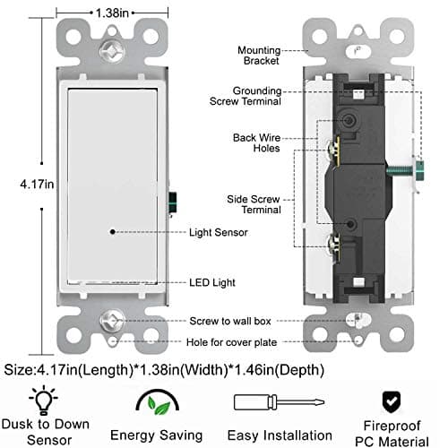 4 Pack Illuminated Light Switch, Lightswitch with LED Night Light, Automatic On/Off Sensor, Single Pole Switch, 15Amp 120/277Volt,White 7