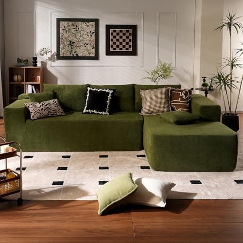 ovios 104" Cloud Boneless Couch with L-Shape Chaise,Modern Sectional Modular Sofa with Deep Seat, Upholstered Couches for Living Room Bedroom,No Assembly Required, Green (Cloud Velvet)