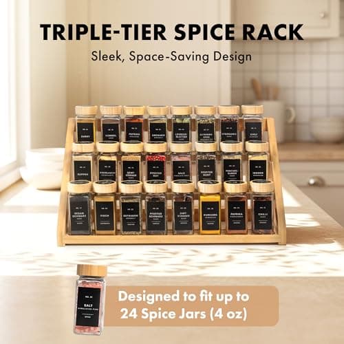 EDELHAUS 3 Tier Bamboo Spice Rack Organizer for Cabinet – Fits 24 Spice Jars, 17.5” Wide Countertop & Cabinet Organizer for Kitchen Organization, Seasoning Organizer Shelf (Jars Not Included) 4