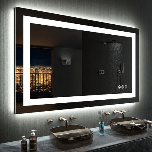 LOAAO 48"X32" LED Bathroom Mirror with Lights, Anti-Fog, Dimmable, RGB Backlit + Front Lighted, Bathroom Vanity Mirror for Wall, Memory Function