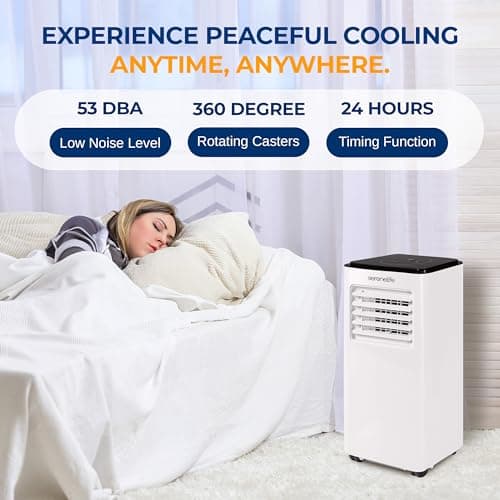 SereneLife 8000 BTU Portable Air Conditioner, 3-in-1 Compact Standing Air Conditioner for Room Up to 350 Sq. Ft., Floor AC Unit with LCD Remote Control, Auto Mode, Low Noise with Wrapped Compressor 5