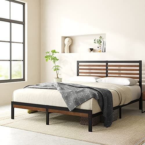 Zinus Kai Bamboo and Metal Platform Bed Frame with Headboard, No Box Spring Needed, Easy Assembly, Queen, Brown 9
