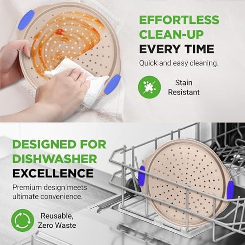 NutriChef 13-Inch Non-Stick Pizza Tray - with Silicone Handle, Round Steel Non-stick Pan with Perforated Holes, Premium Bakeware, Pizza Tray with Extended Handles, Dishwasher Safe - Champagne Gold 5